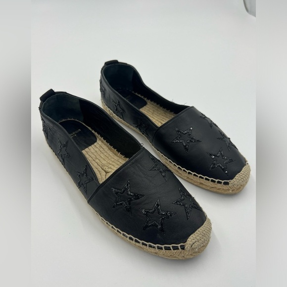 Saint Laurent Black Leather Star Espadrilles Size 39 - Picture 4 of 9